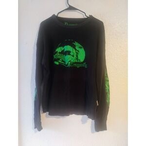 Vintage Y2K Dragonfly Skull Dark Green Thermal Long Sleeve Shirt Blk XL HTF Hot